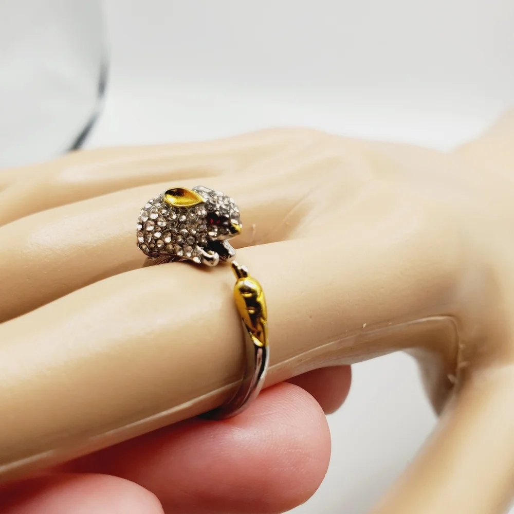 Rabbit bunny crystal ring adjustable sz 7 8 9 new Easter spring carrot 925 - Picture 6 of 12